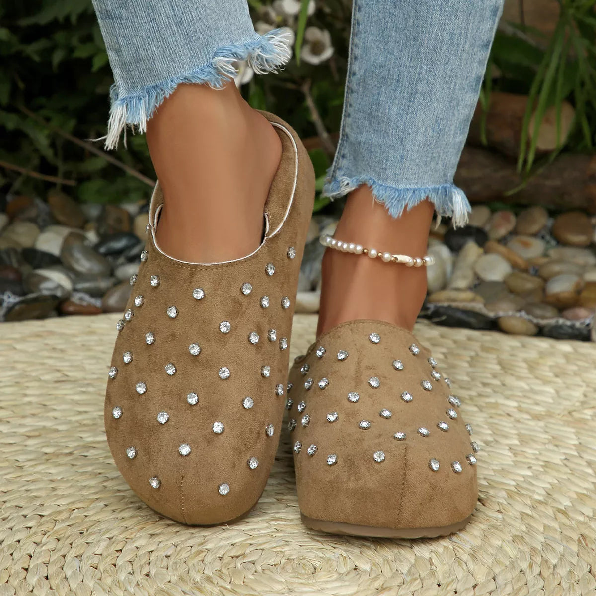 Rhinestone Round Toe Slip-Ons - Lilixa.store