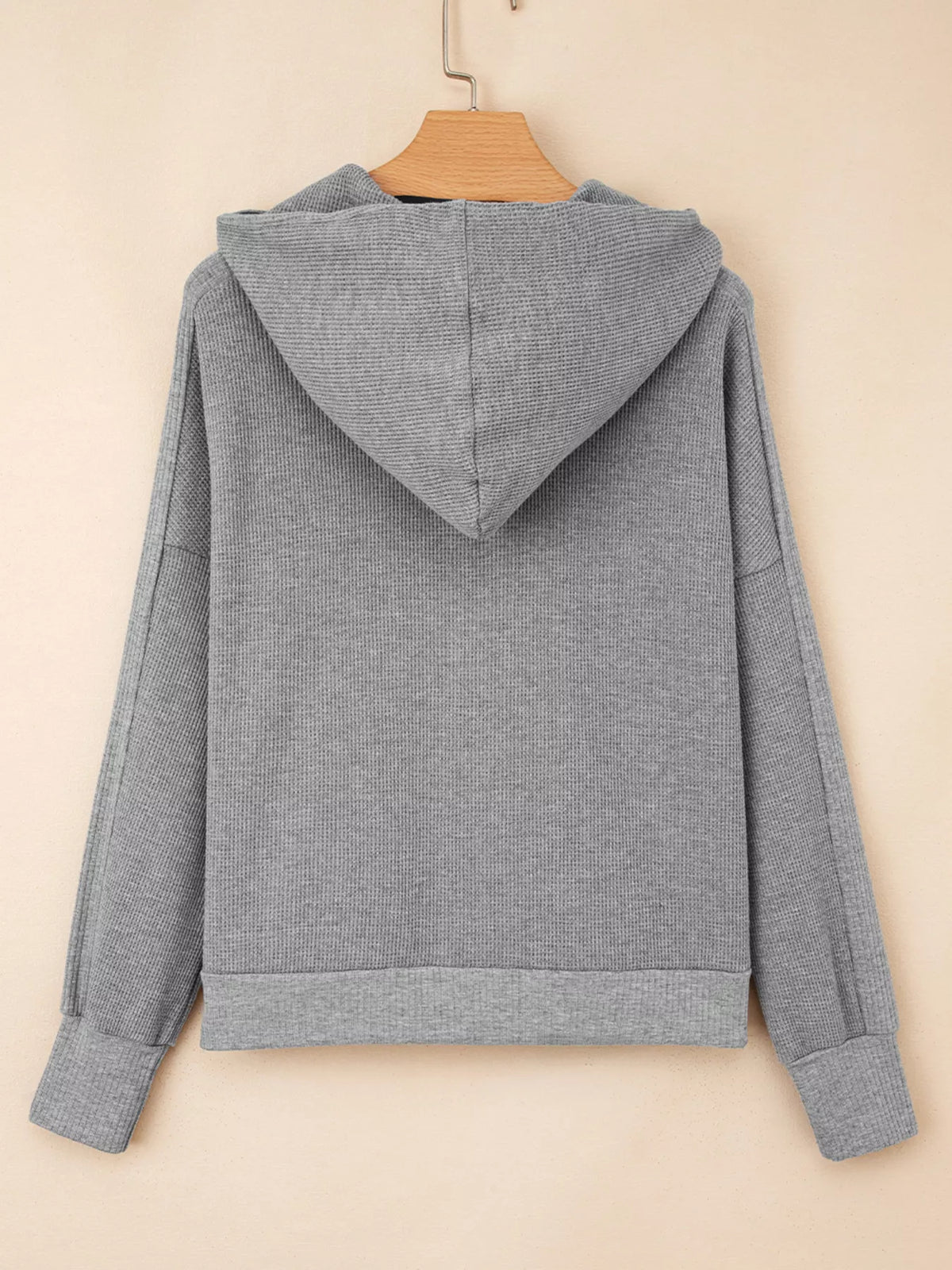 Waffle Splicing Zip Up Front Button Hooded Jacket in Gray, view 6