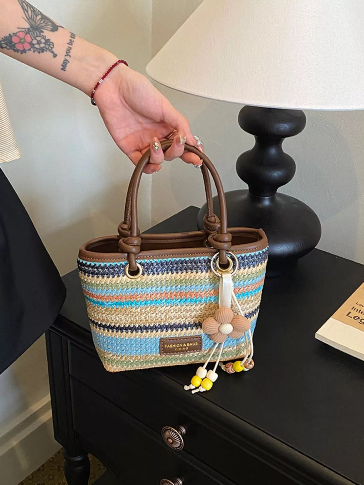Striped Woven Handbag