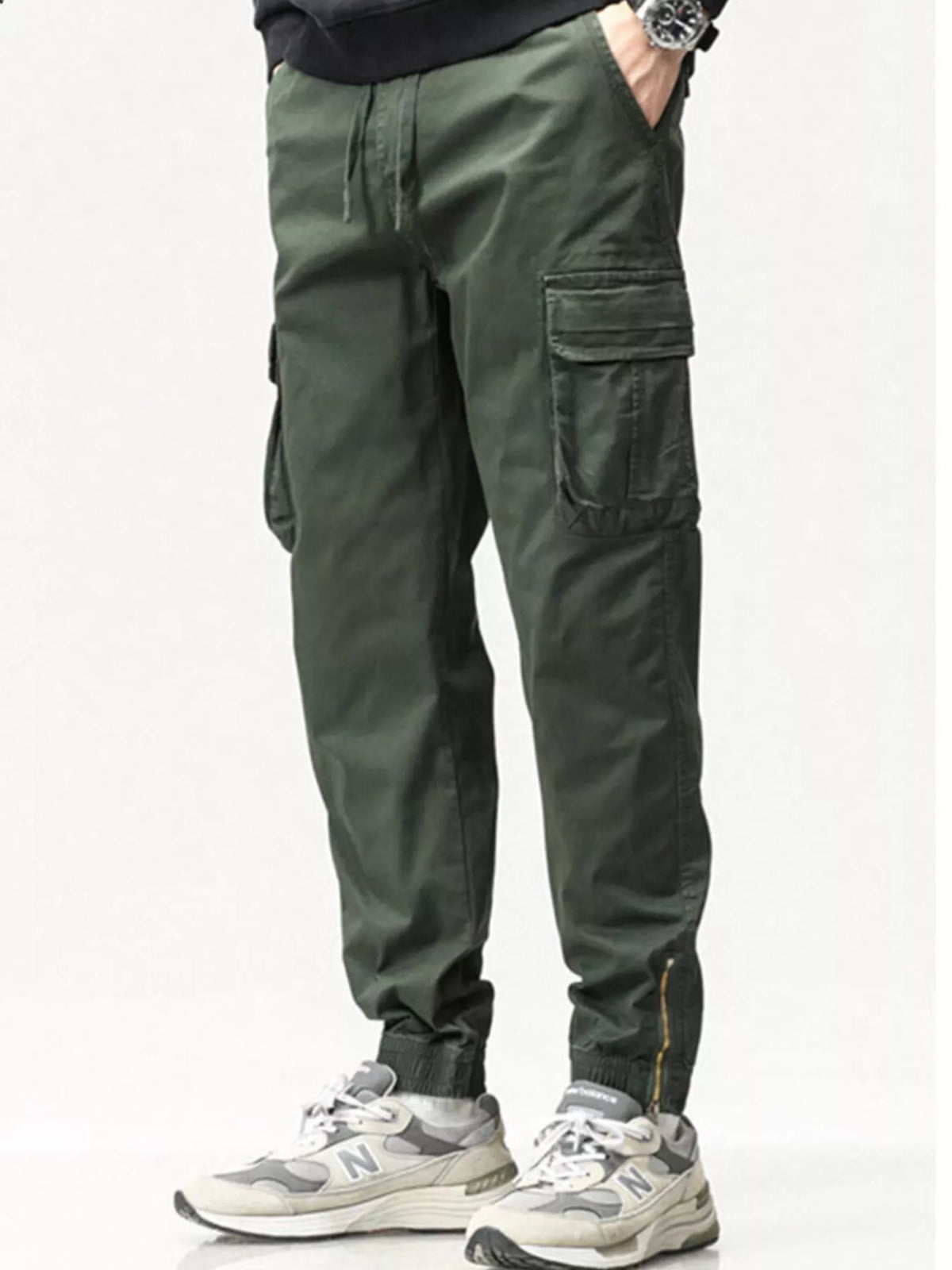 Men's Full Size Casual Cargo Pants with Drawstring Waist Plus Size, view 2