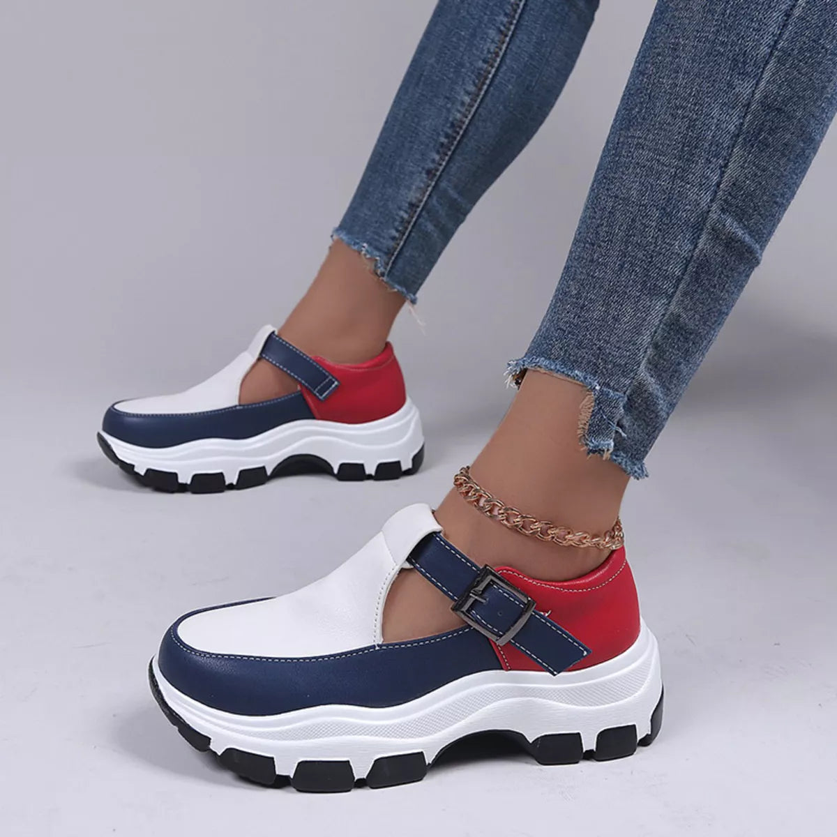 Round Toe Platform Loafers in Blue