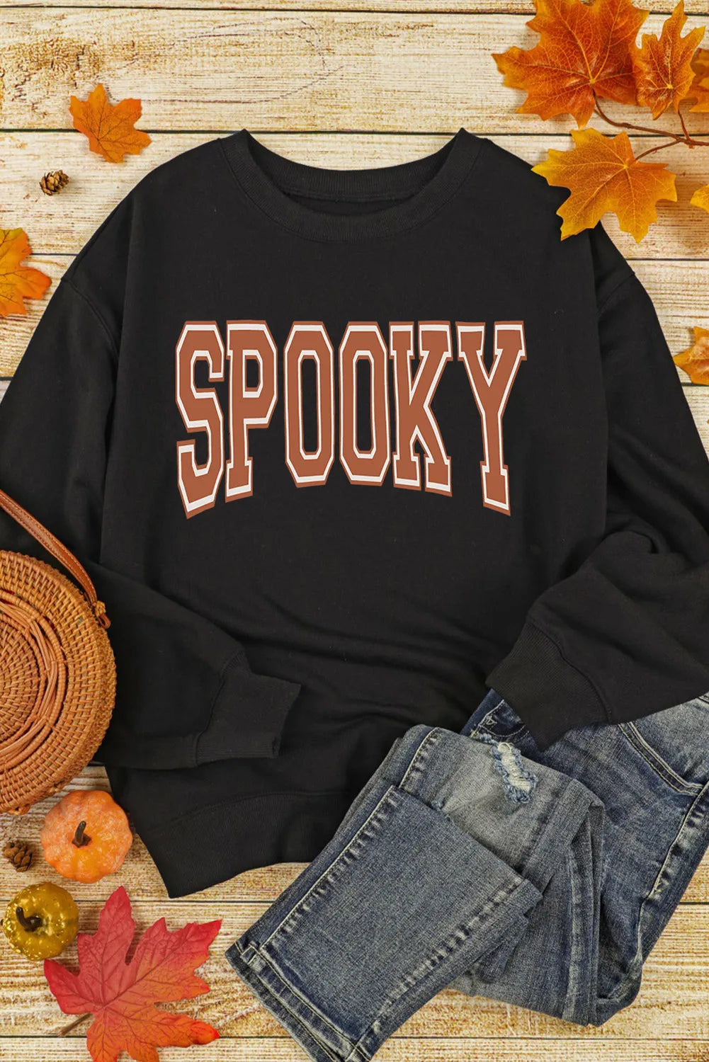SPOOKY Round Neck Long Sleeve Sweatshirt - Lilixa.store