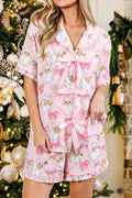 Santa Print Paneling Shift Silhouette Short Sleeve Lounge Set - Lilixa.store