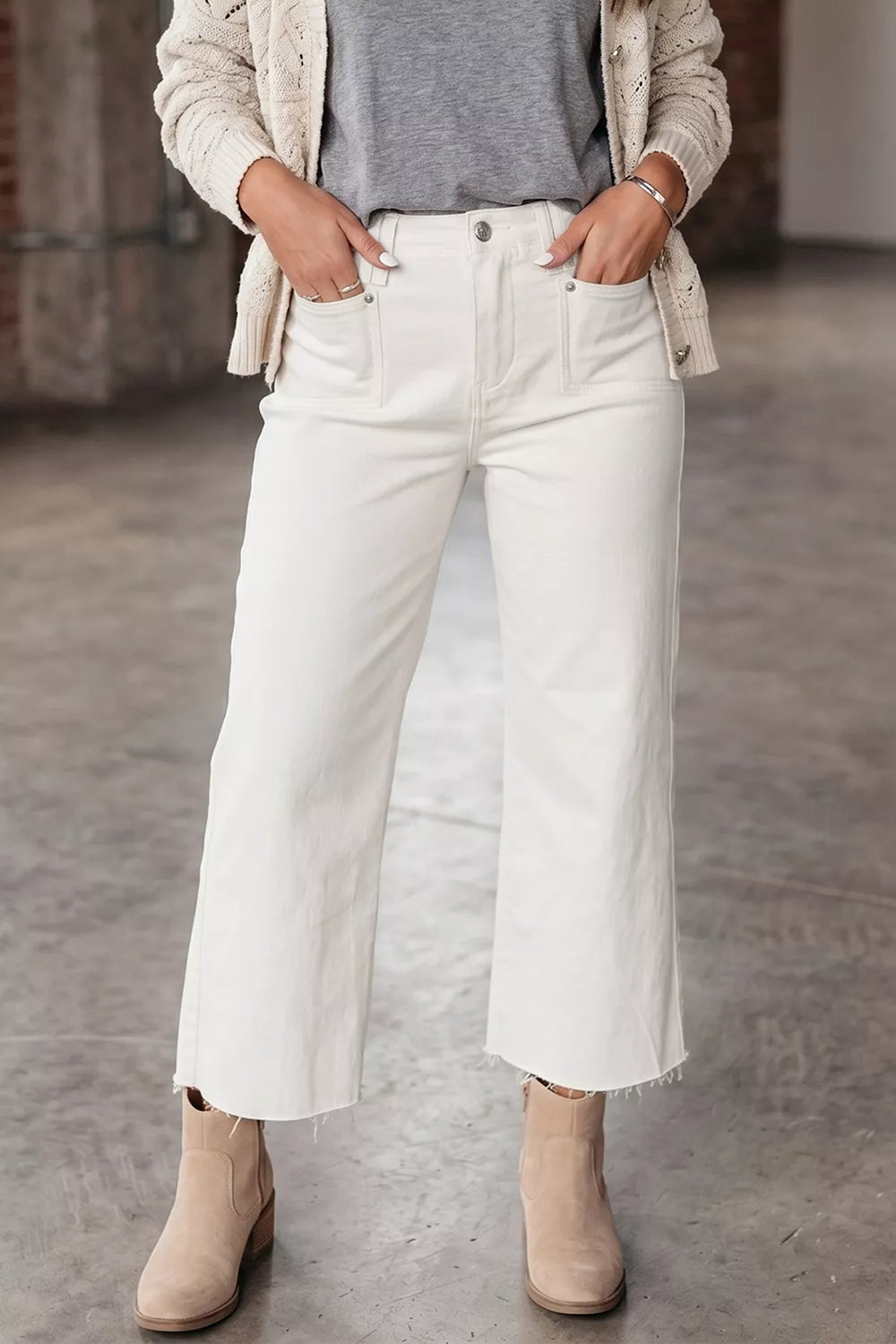 Raw Hem Ankle-length Loose Jeans - Lilixa.store