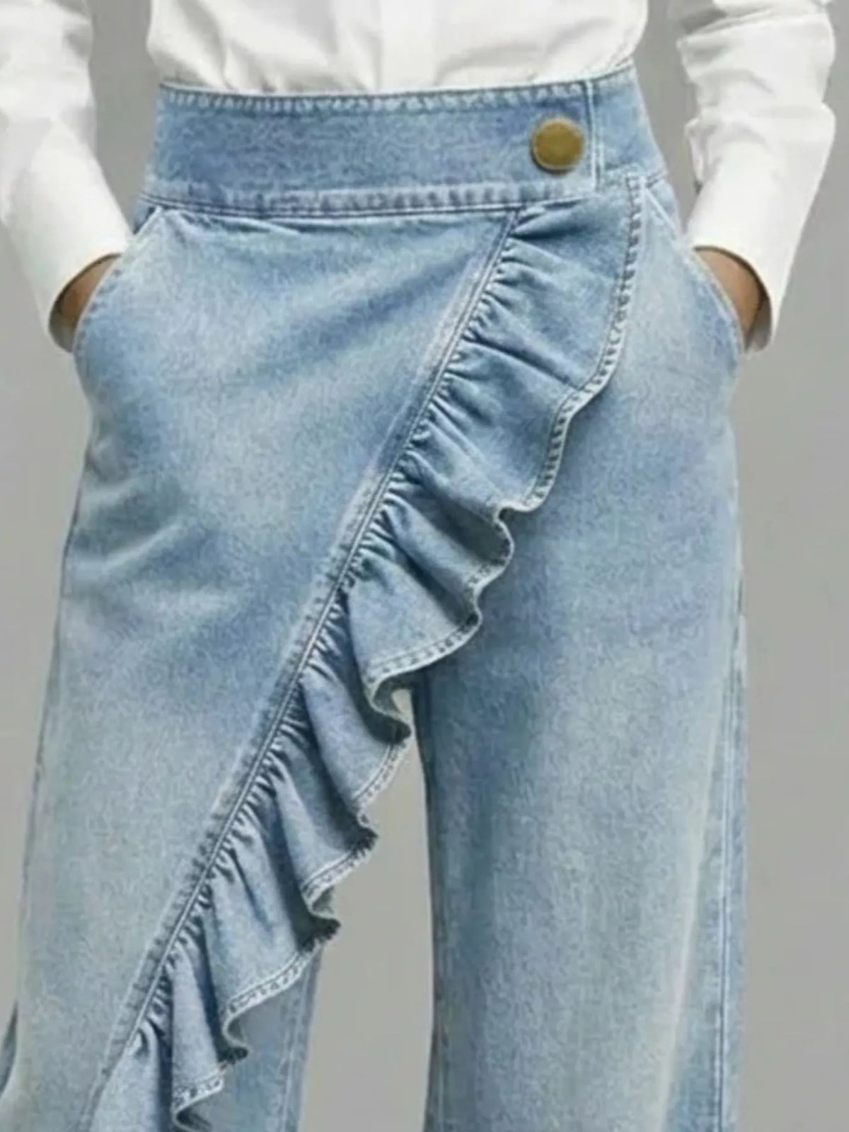 Full Size Ruffled Wide-Leg Jeans Plus Size