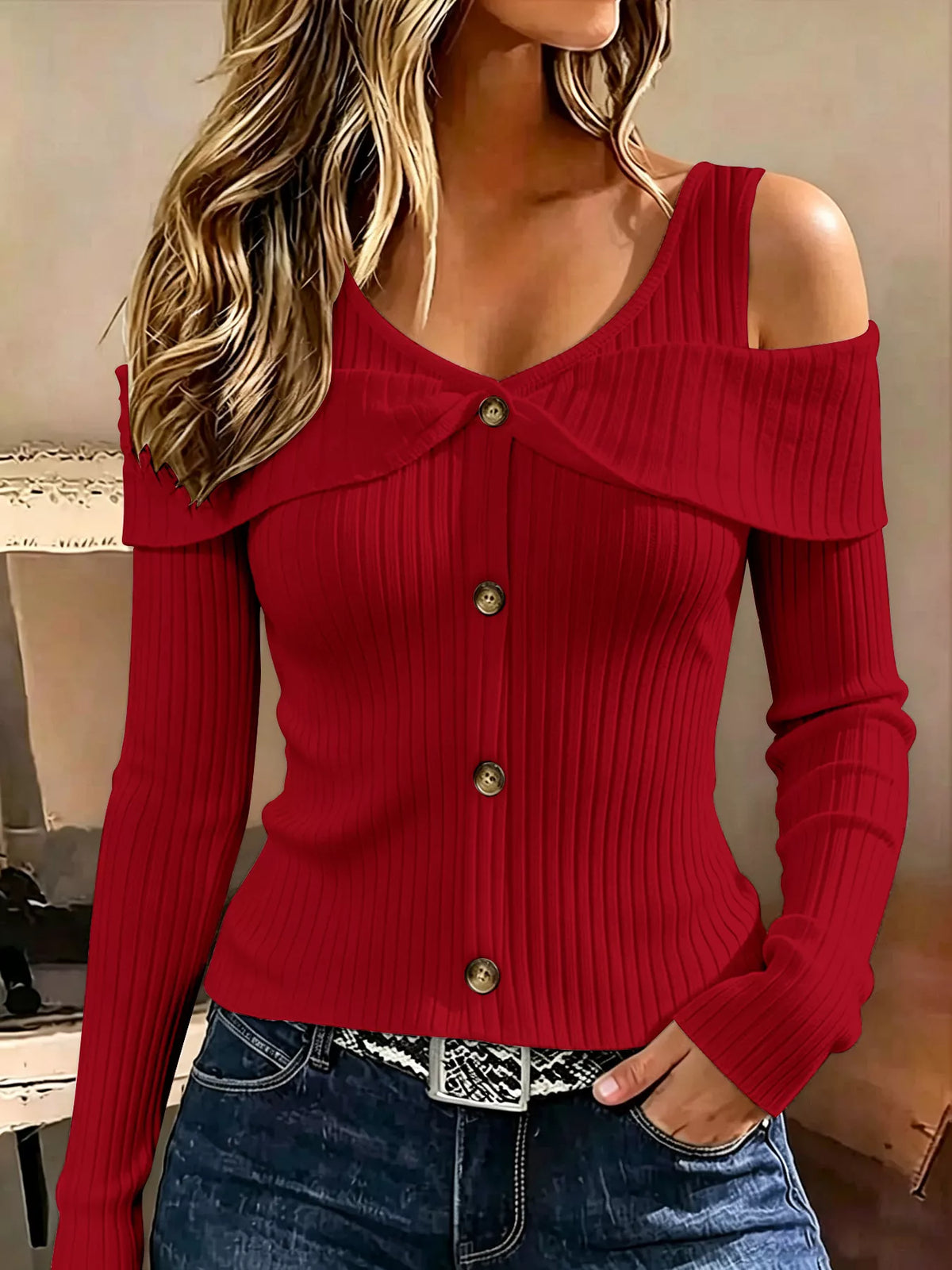 Cold Shoulder Ribbed Knit Top - Lilixa.store