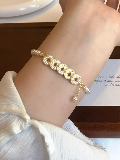 18K Gold-Plated Pearl Coin Bracelet - Lilixa.store