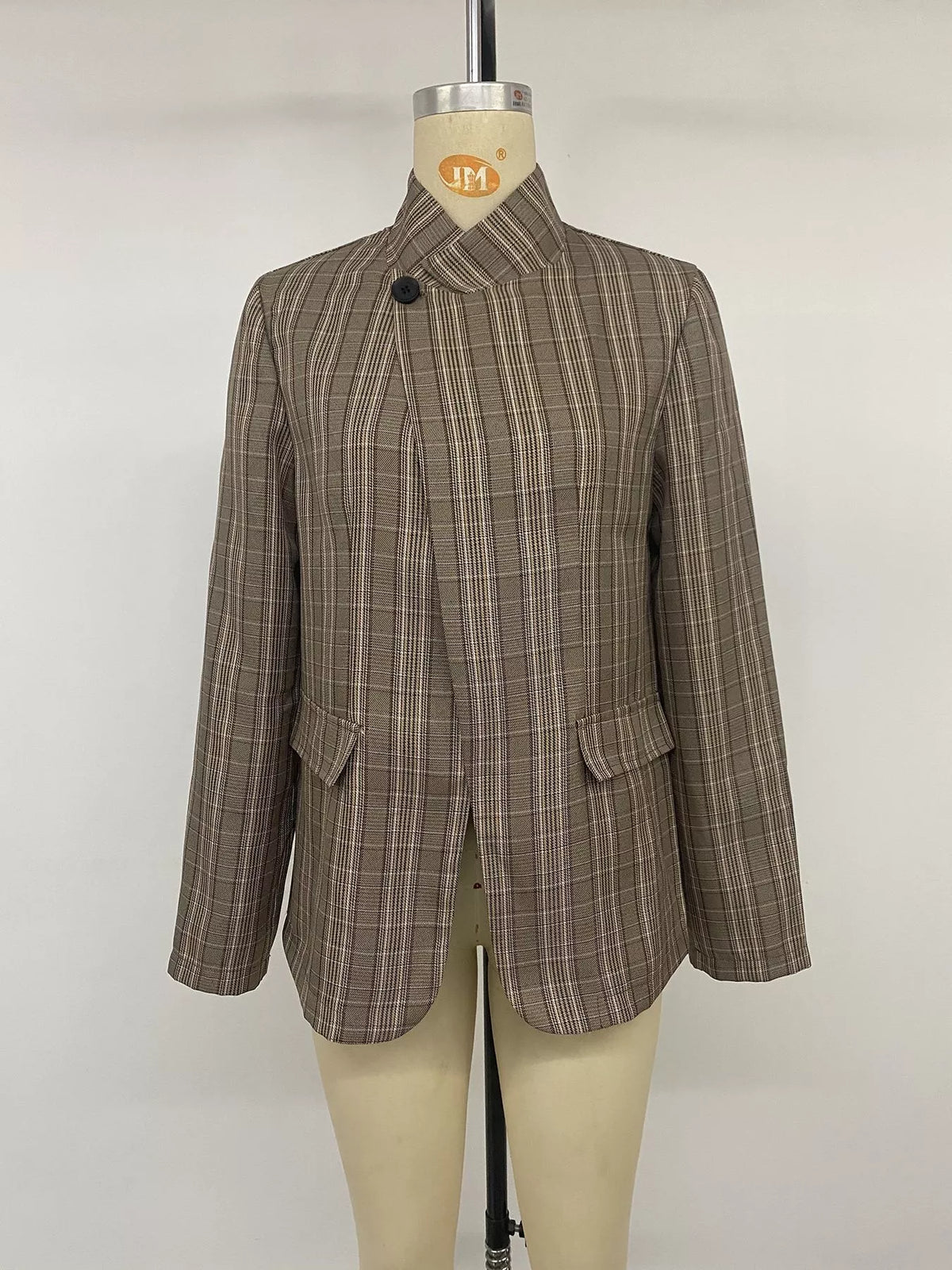 Plaid Single-Button Blazer - Lilixa.store