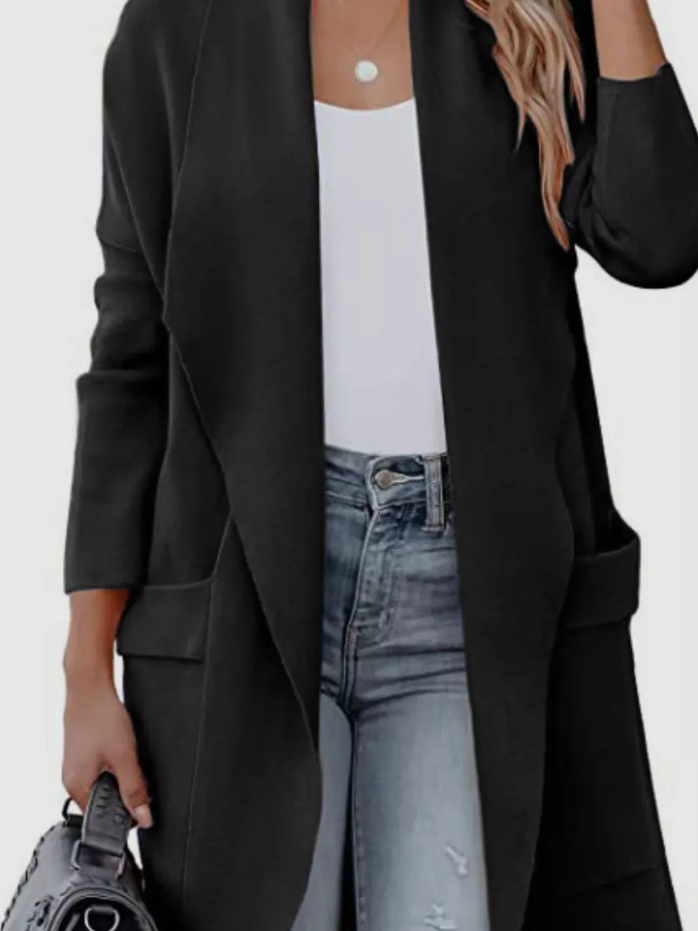 Open Front Dropped Shoulder Outerwear - Lilixa.store