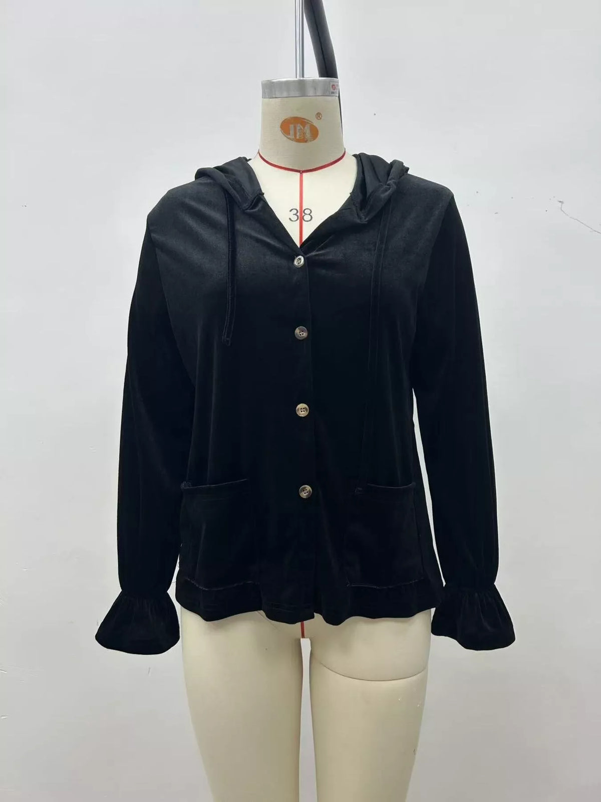 Full Size Velvet Button-Down Hooded Outerwear Plus Size - Lilixa.store