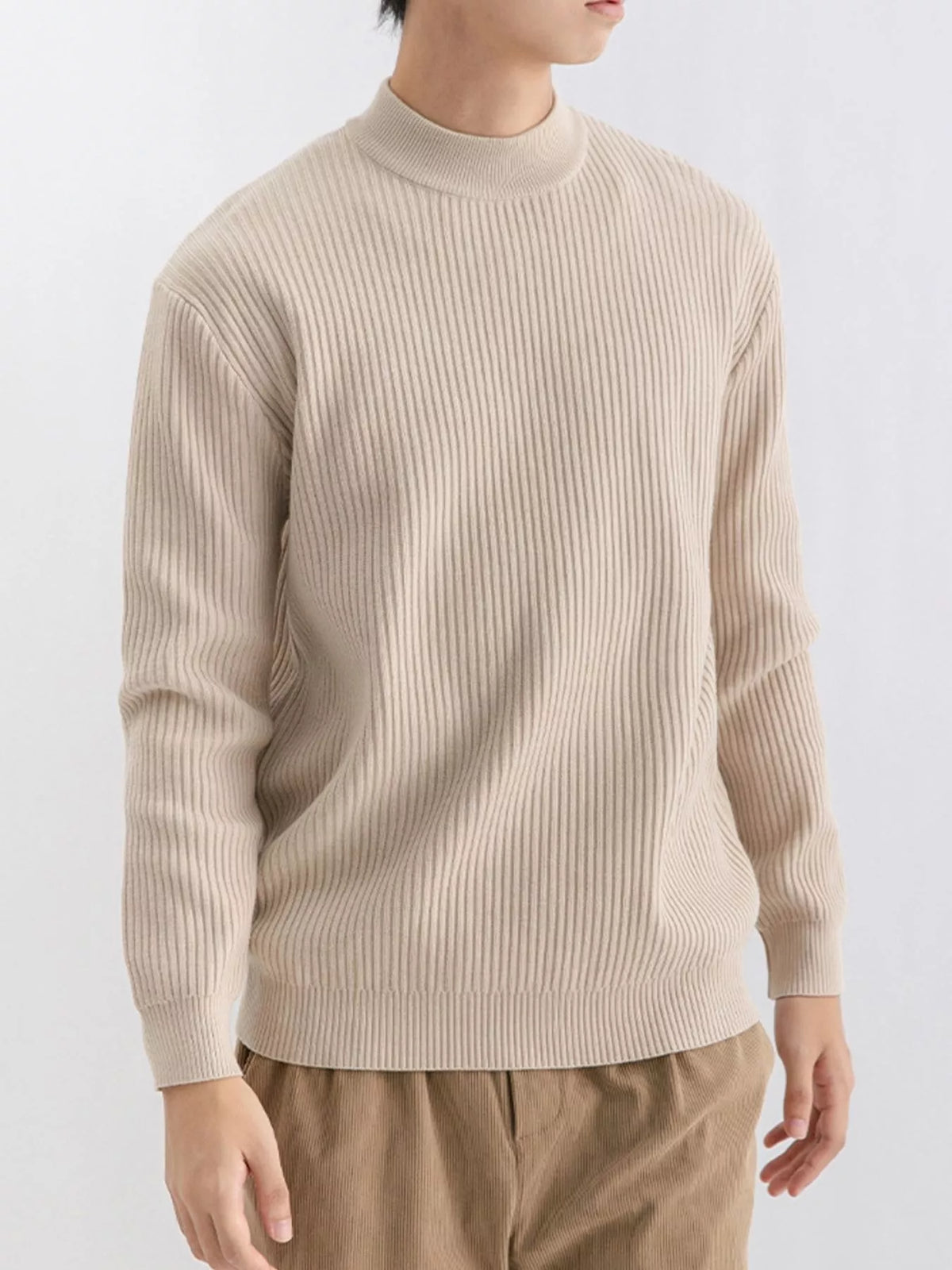 Men's Plus Size Ribbed Mock Neck Sweater - Lilixa.store