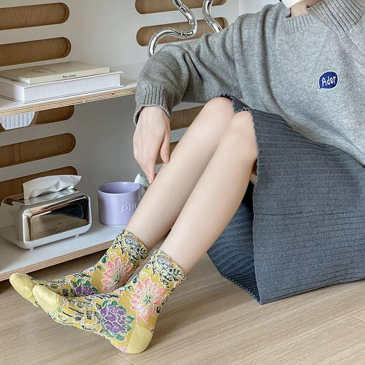 Floral Jacquard Crew Socks - Lilixa.store