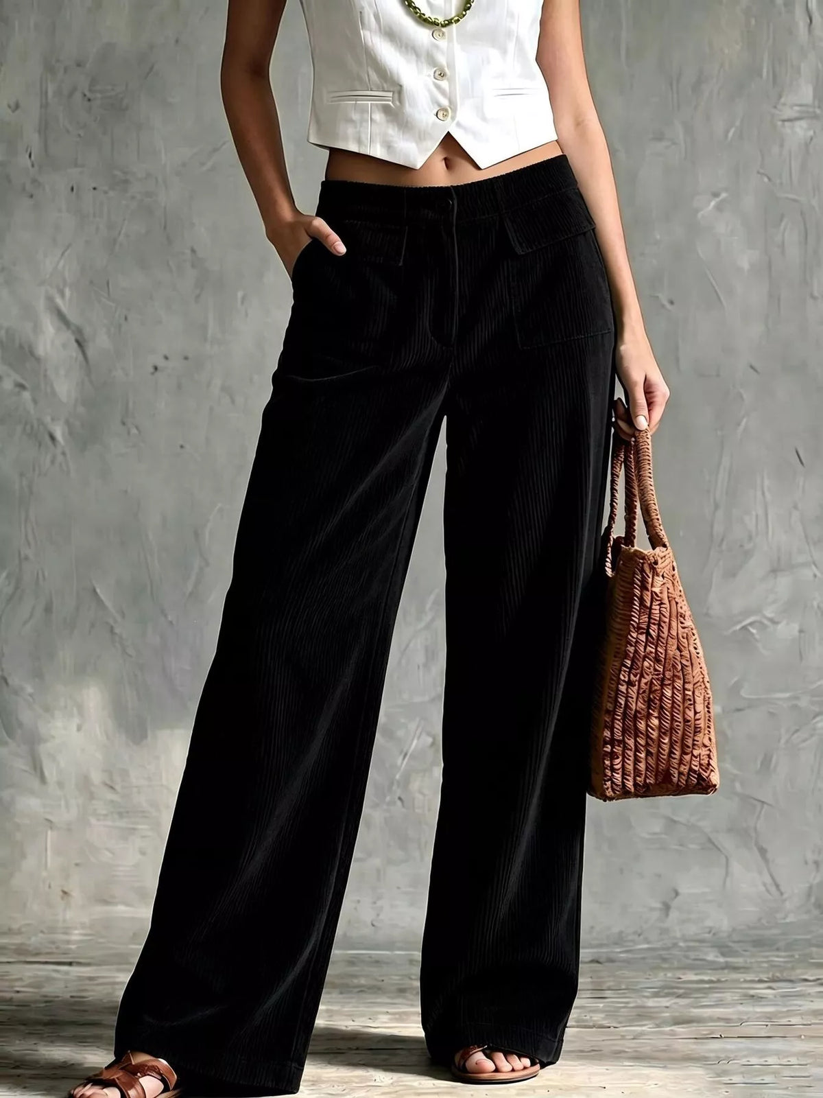 Full Size Wide-Leg Corduroy Pants Plus Size - Lilixa.store