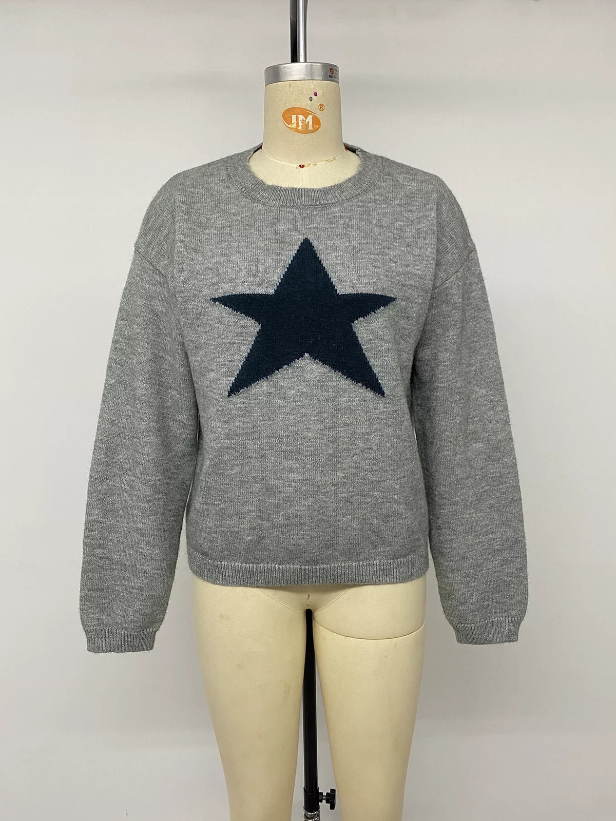 Star-Patterned Dropped Shoulder Sweater in Gray, view 11