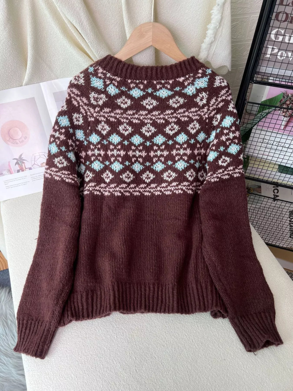 Fair Isle Patterned Round Neck Sweater, view 13