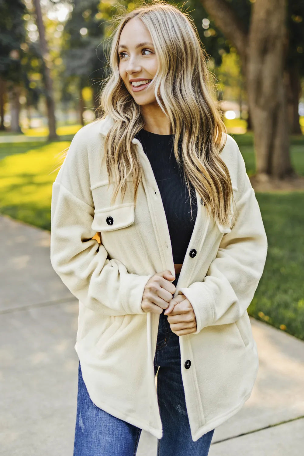 Button Up Collared Neck Long Sleeve Jacket, view 3
