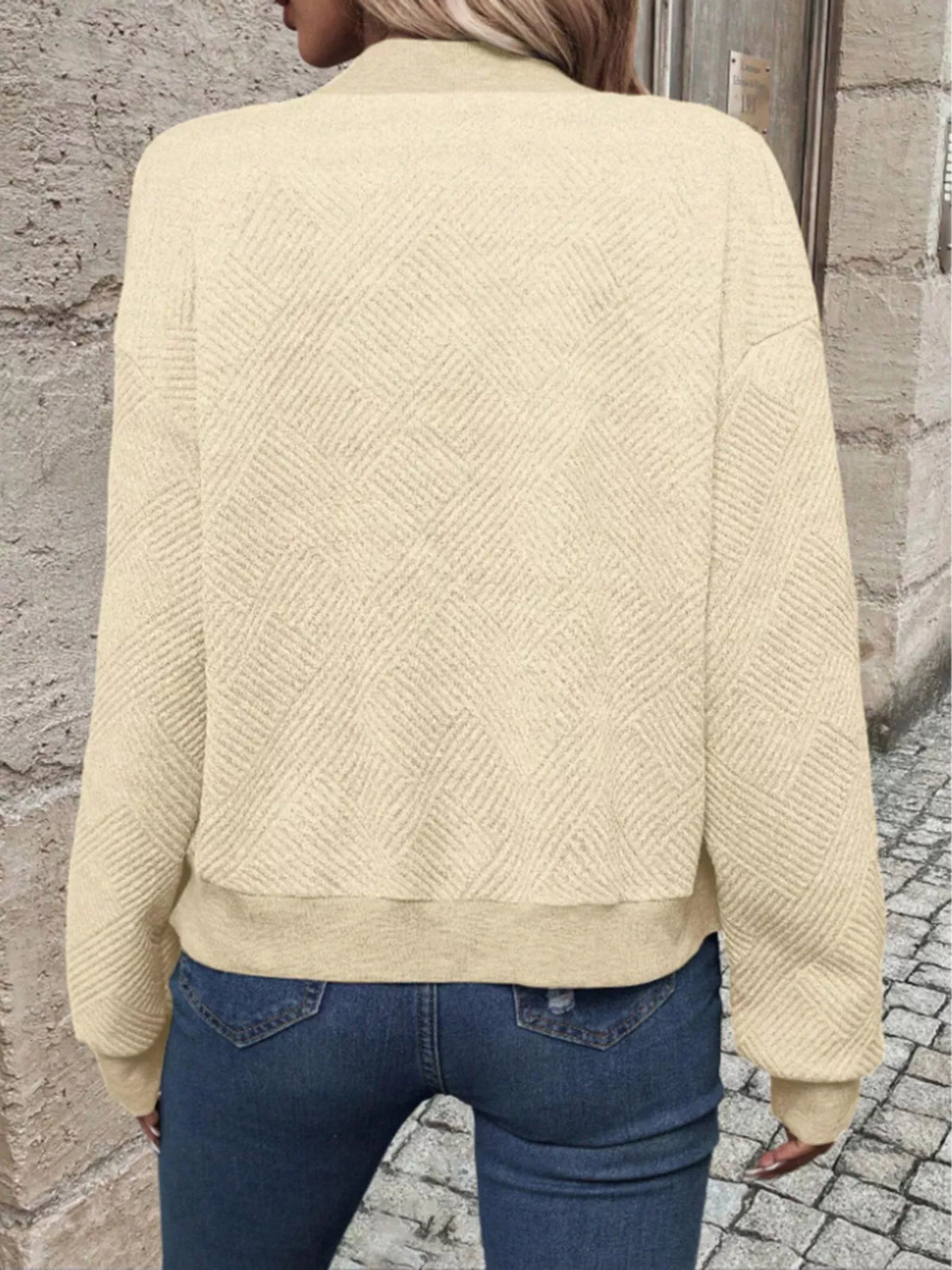 Textured Knit Zip-Up Bomber Jacket, view 3
