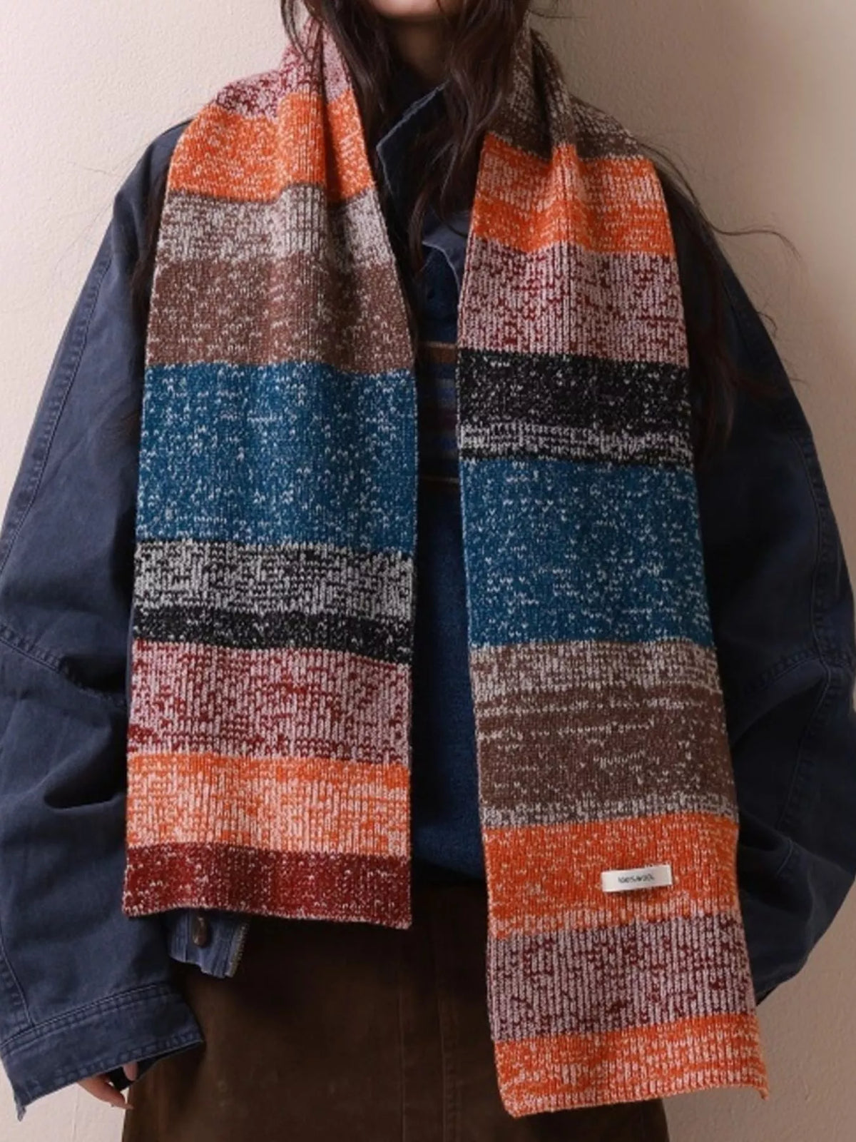100% Wool Color Block Knitted Scarf - Lilixa.store