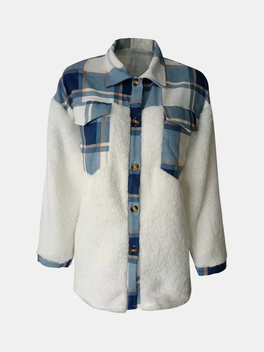 Fuzzy Button Up Long Sleeve Jacket, view 2