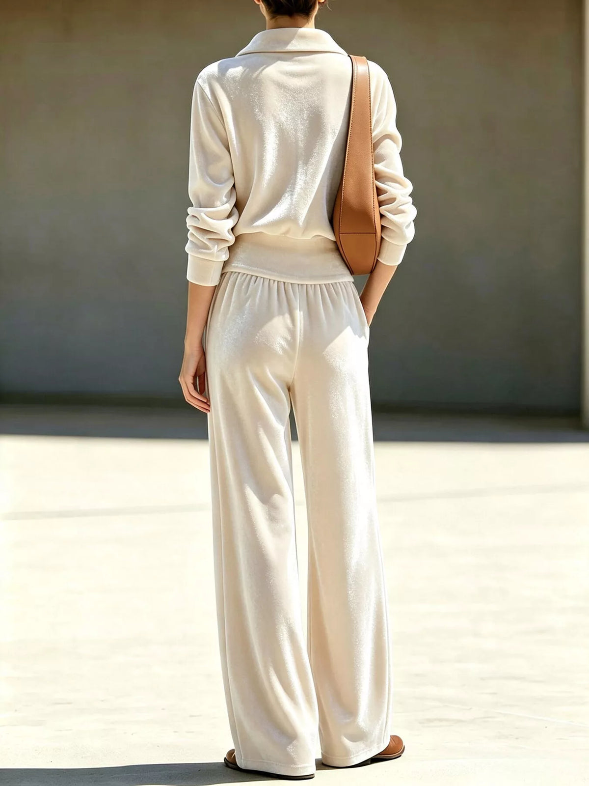 Full Size Quarter-Zip Top and Wide-Leg Pants Set Plus Size, view 2