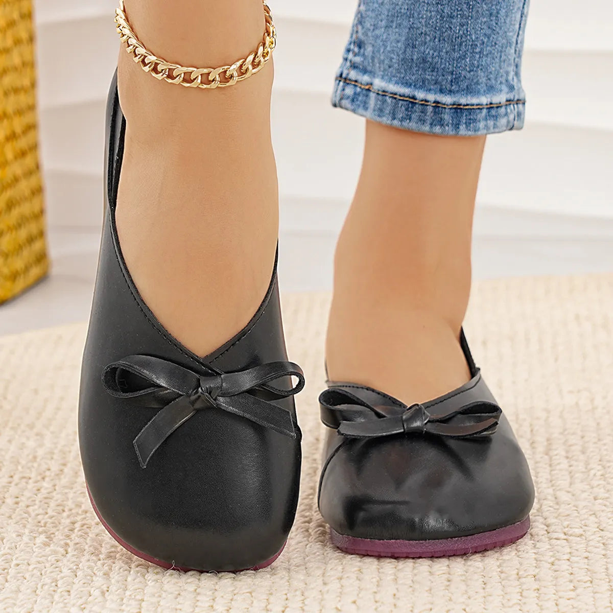 Bow Round Toe Flats Slip-Ons, view 6