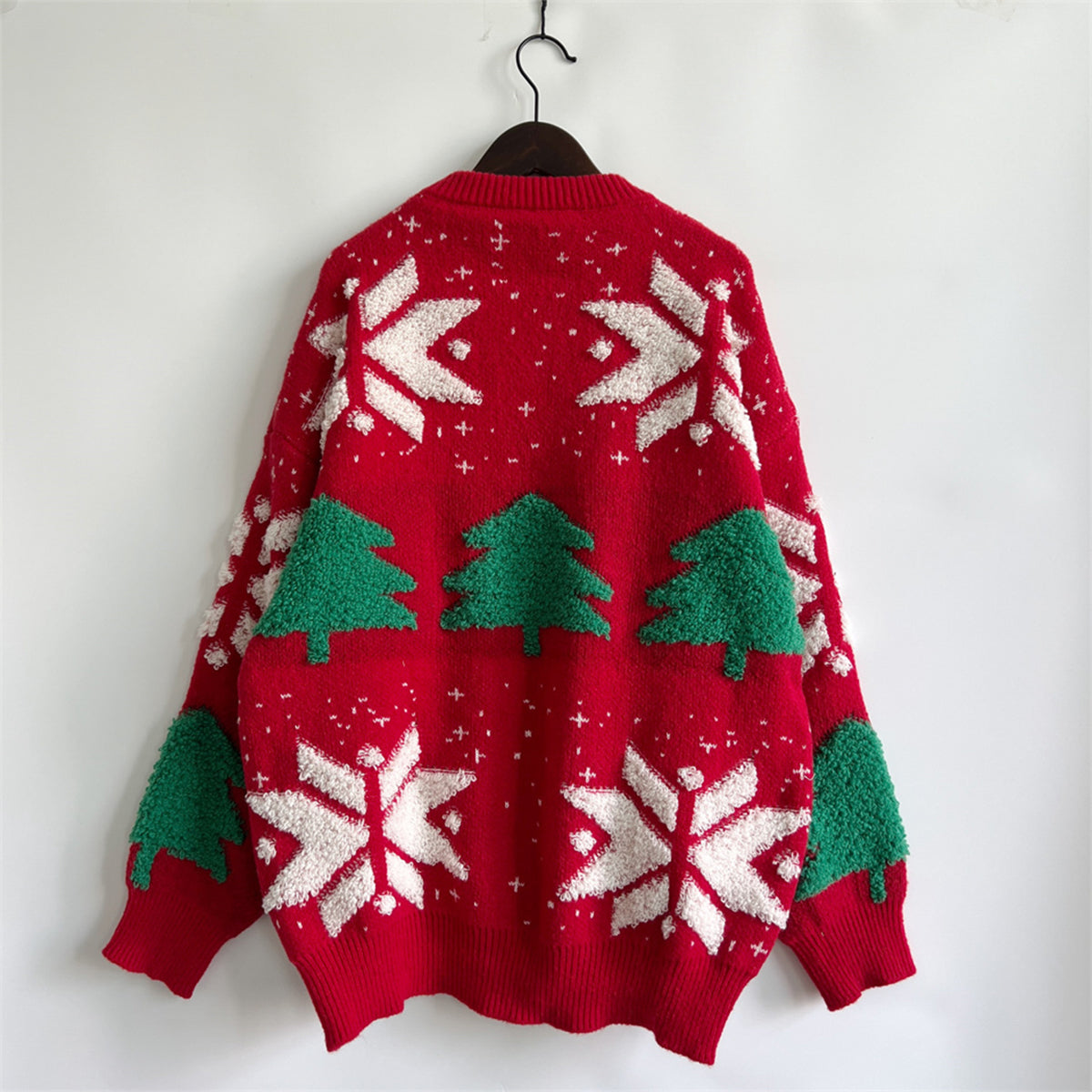 Snowflake Round Neck Long Sleeve Sweater, view 3
