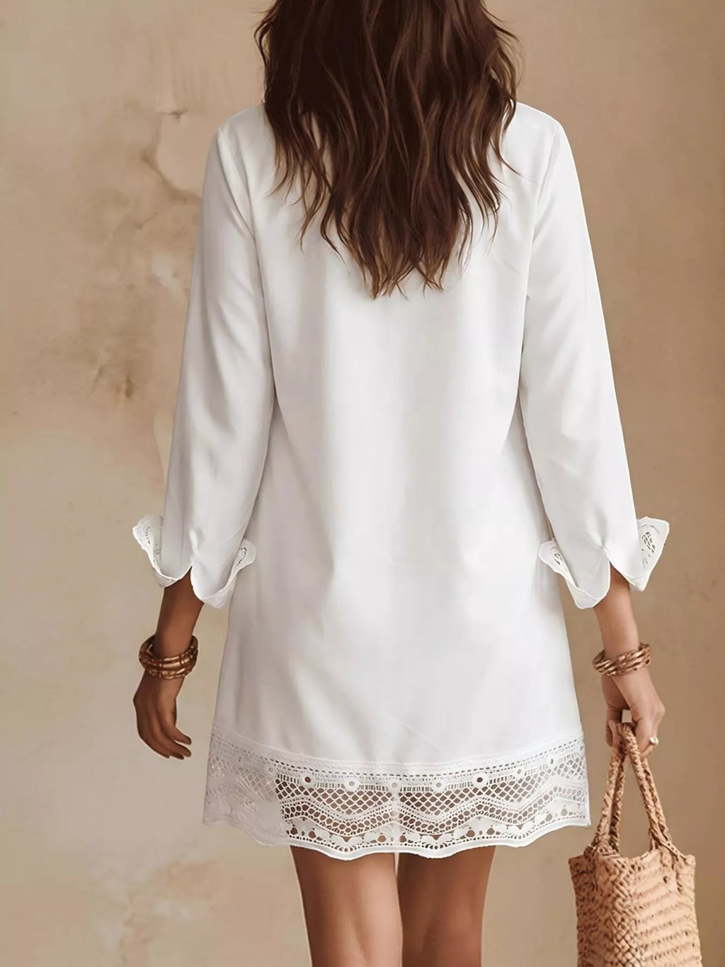 Button-Down Shirt Dress with Lace Trim - Lilixa.store