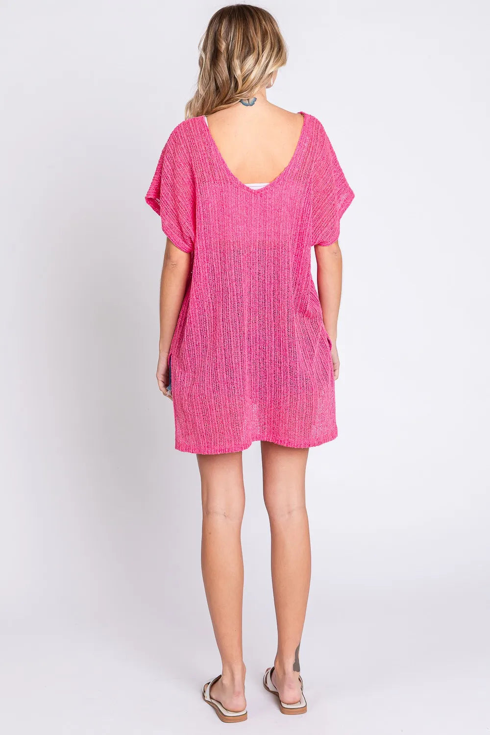 GeeGee Short Sleeve Side Slit Knit Cover Up Dress - Lilixa.store