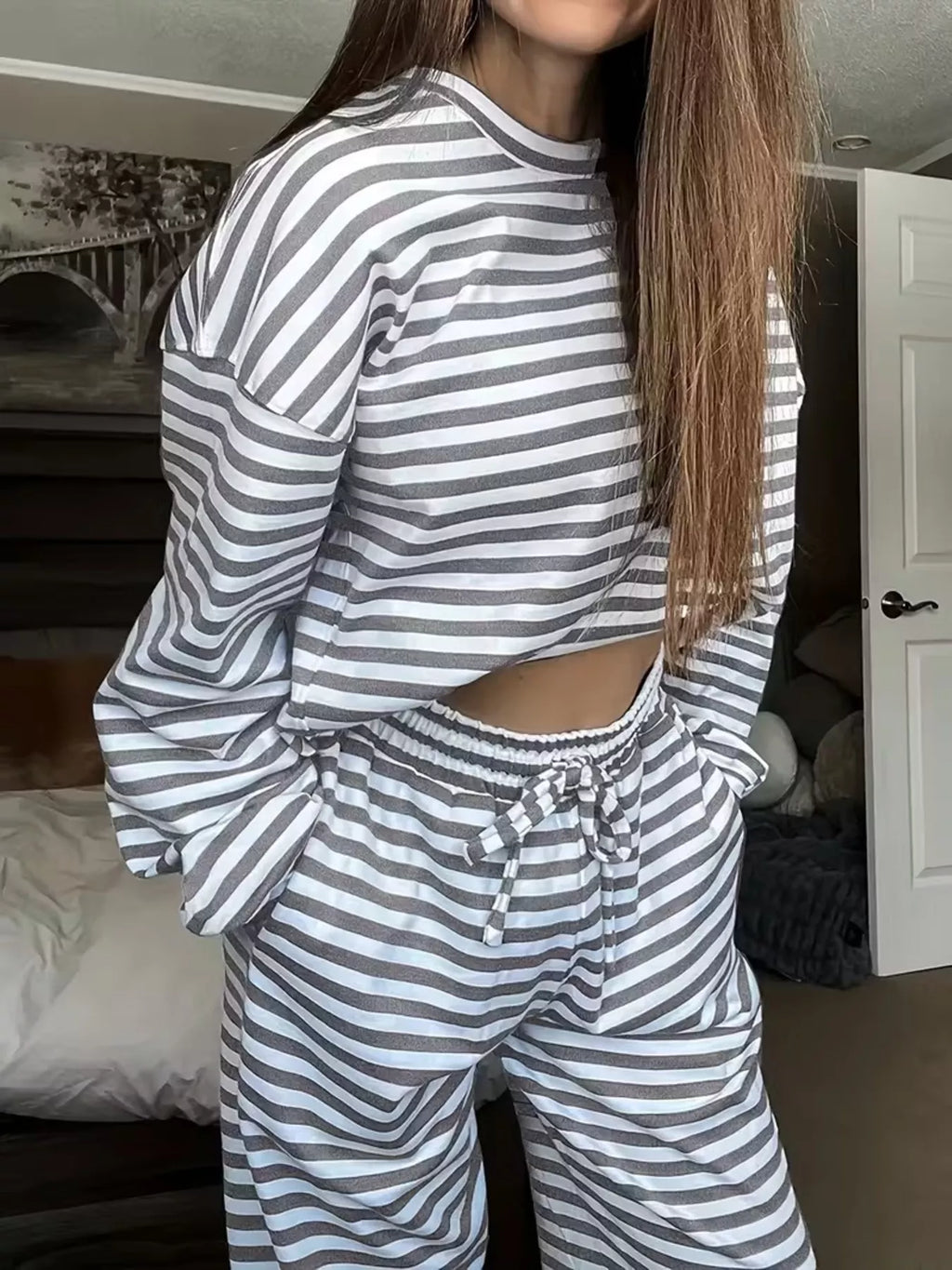Striped Long Sleeve Top and Pants Set - Lilixa.store
