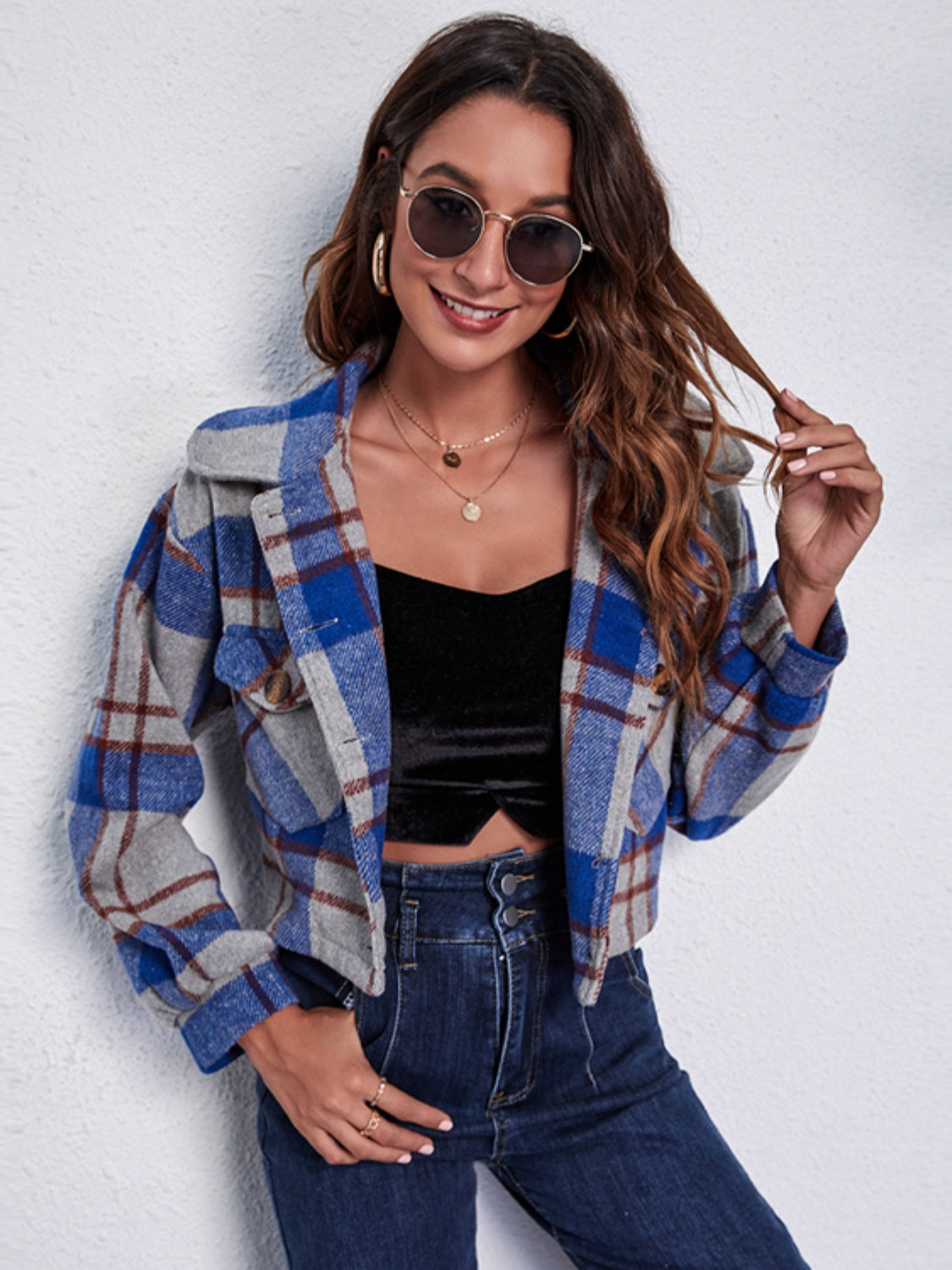 Plaid Button Front Jacket with Pockets, view 11