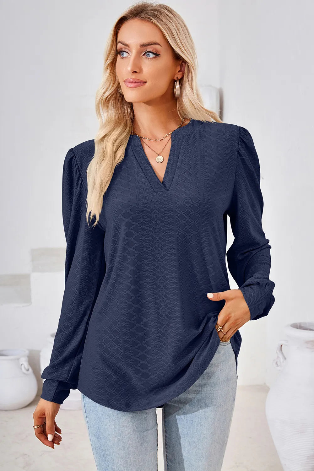 Notched Long Sleeve T-Shirt - Lilixa.store
