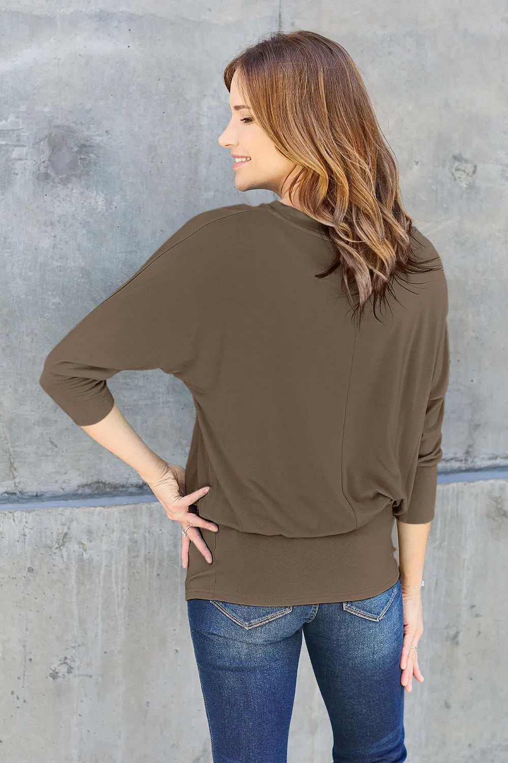 Basic Bae Full Size Round Neck Batwing Sleeve Top - Lilixa.store