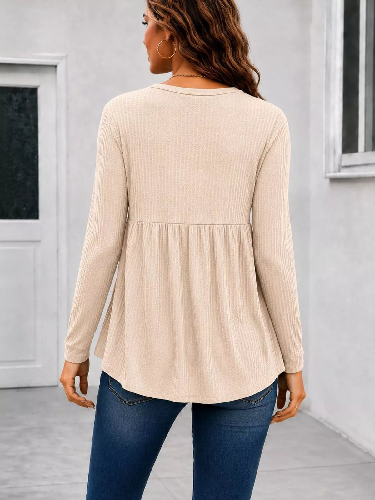 Textured Long Sleeve Peplum Top