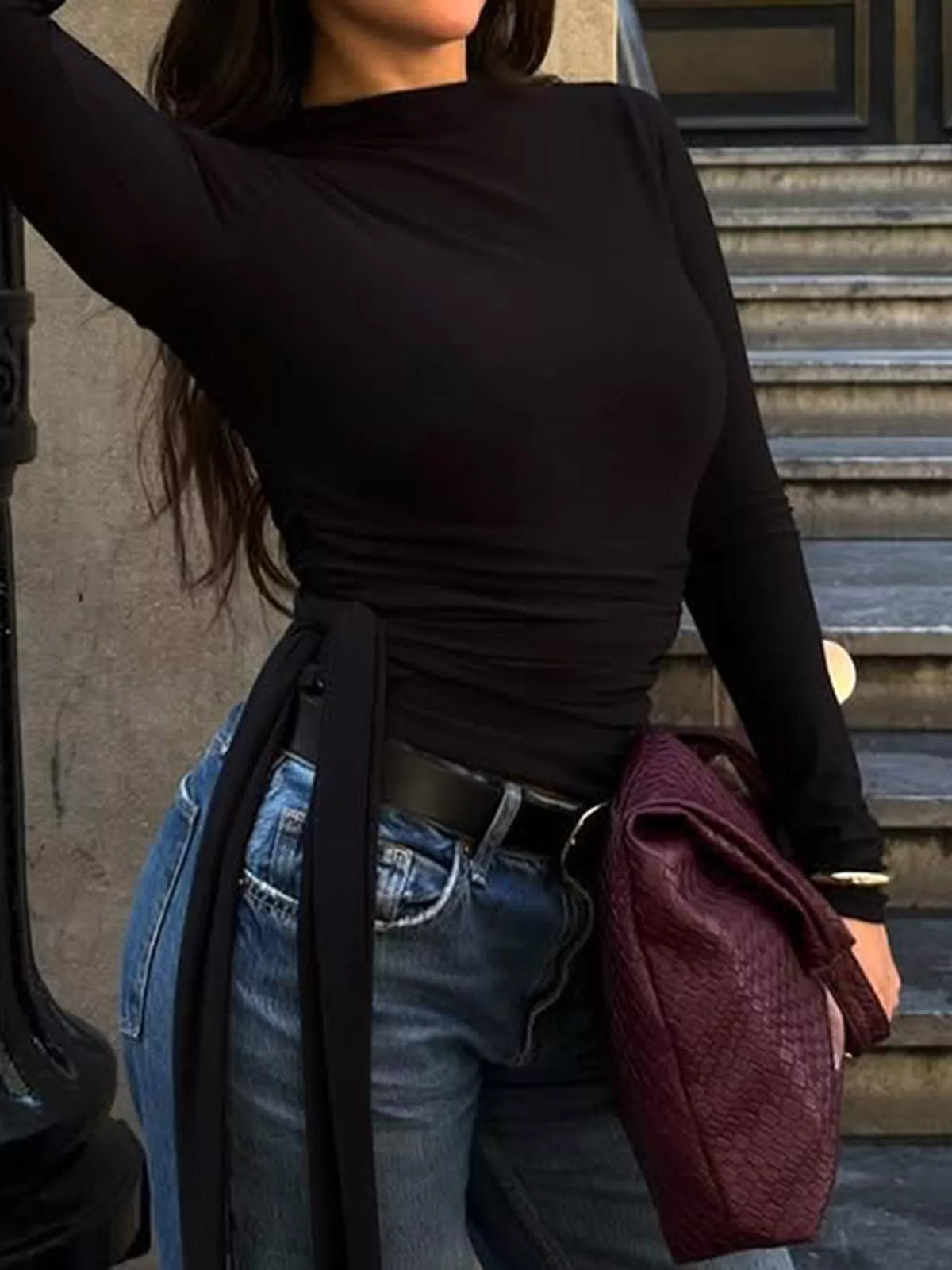 Mock Neck Long Sleeve T-Shirt