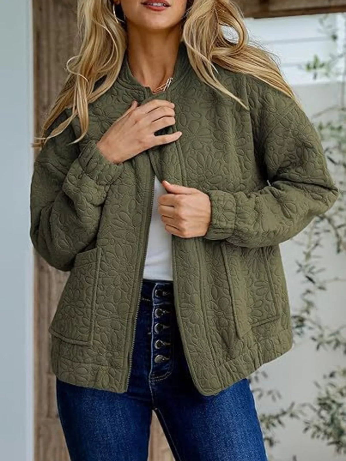 Floral Quilted Zip Up Jacket, view 2