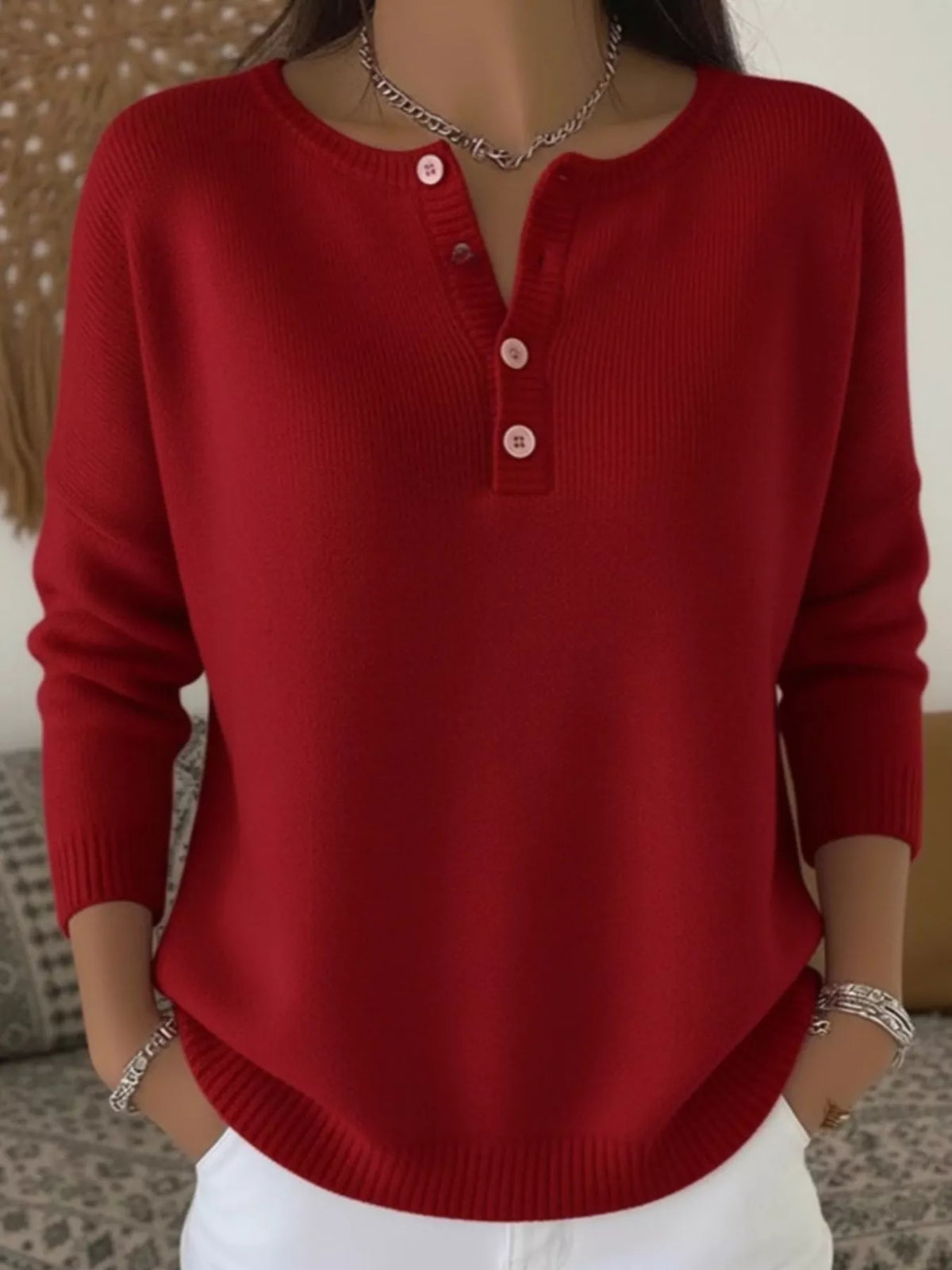Full Size Button Detail Ribbed Knit Sweater Plus Size