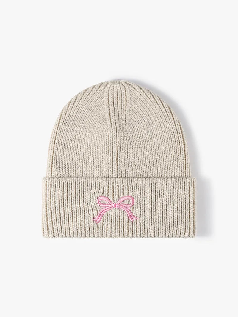 Embroidered Bow Knit Hat - Lilixa.store