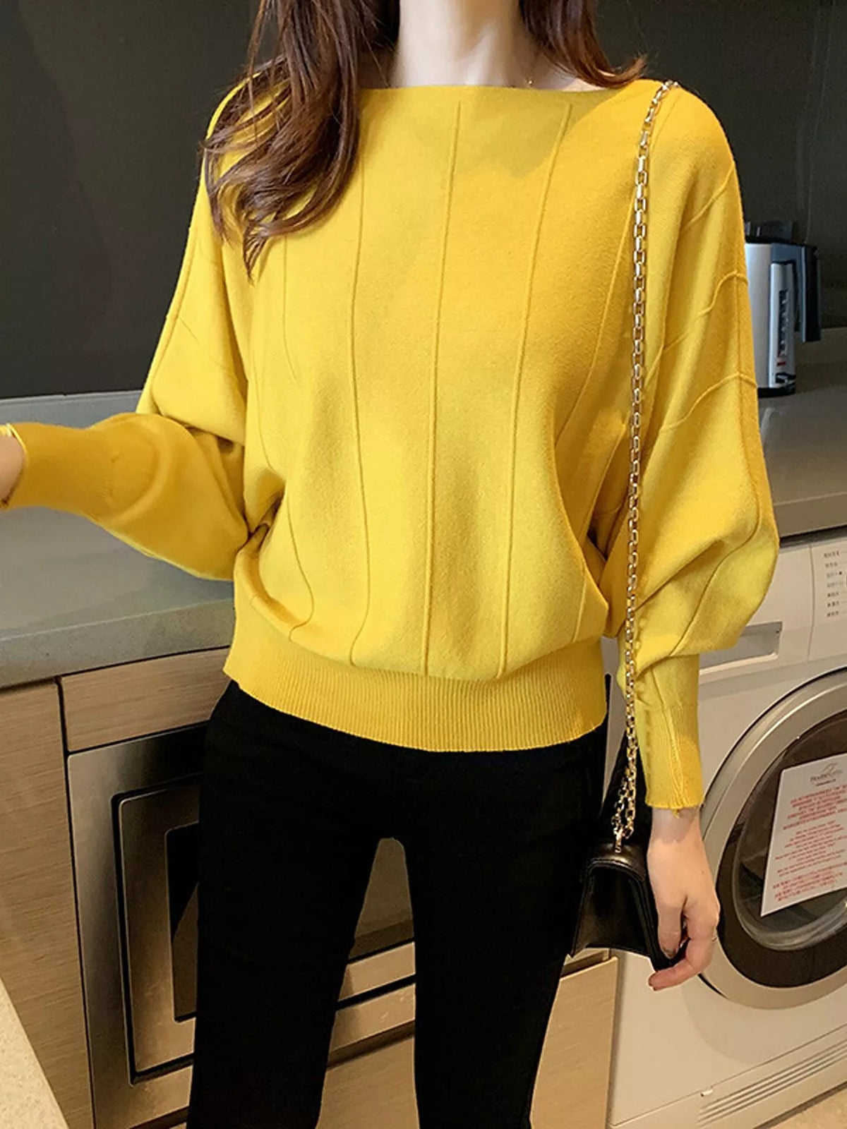 Ribbed Hem Batwing Sleeve Knit Top - Lilixa.store