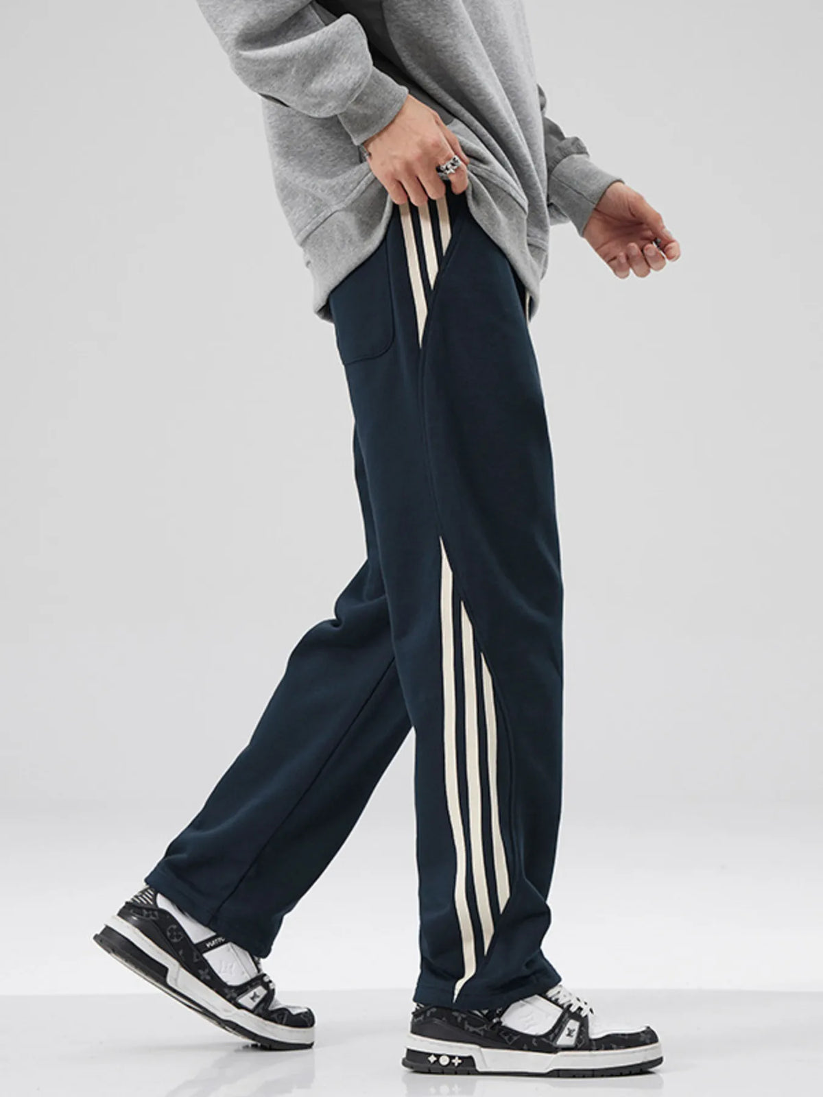 Men's Plus Size Casual Drawstring Side Stripe Pants, view 3