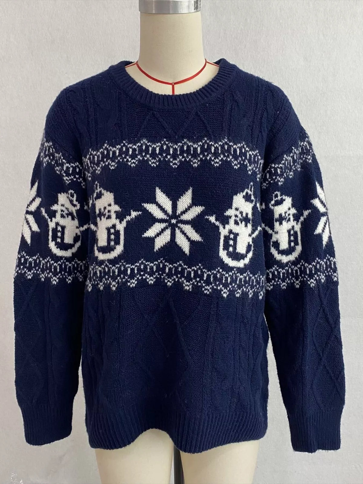 Christmas Snowman Pattern Cable Knit Sweater, view 12
