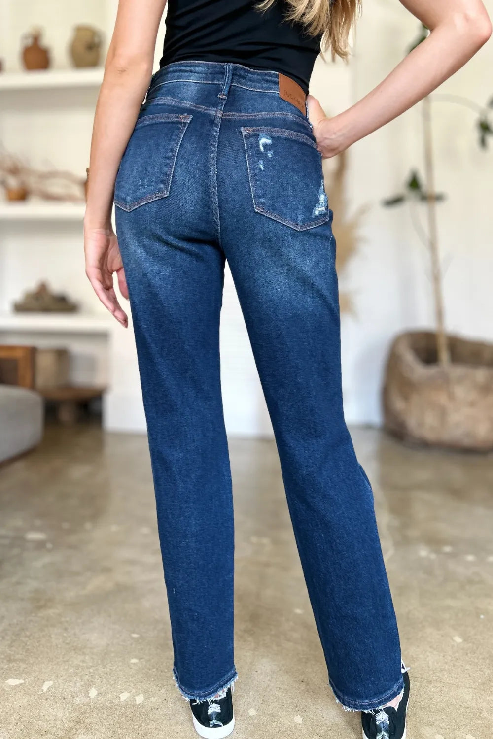 Judy Blue Full Size High Waist Rigid Magic Heavy Destroy Straight Jeans - Lilixa.store
