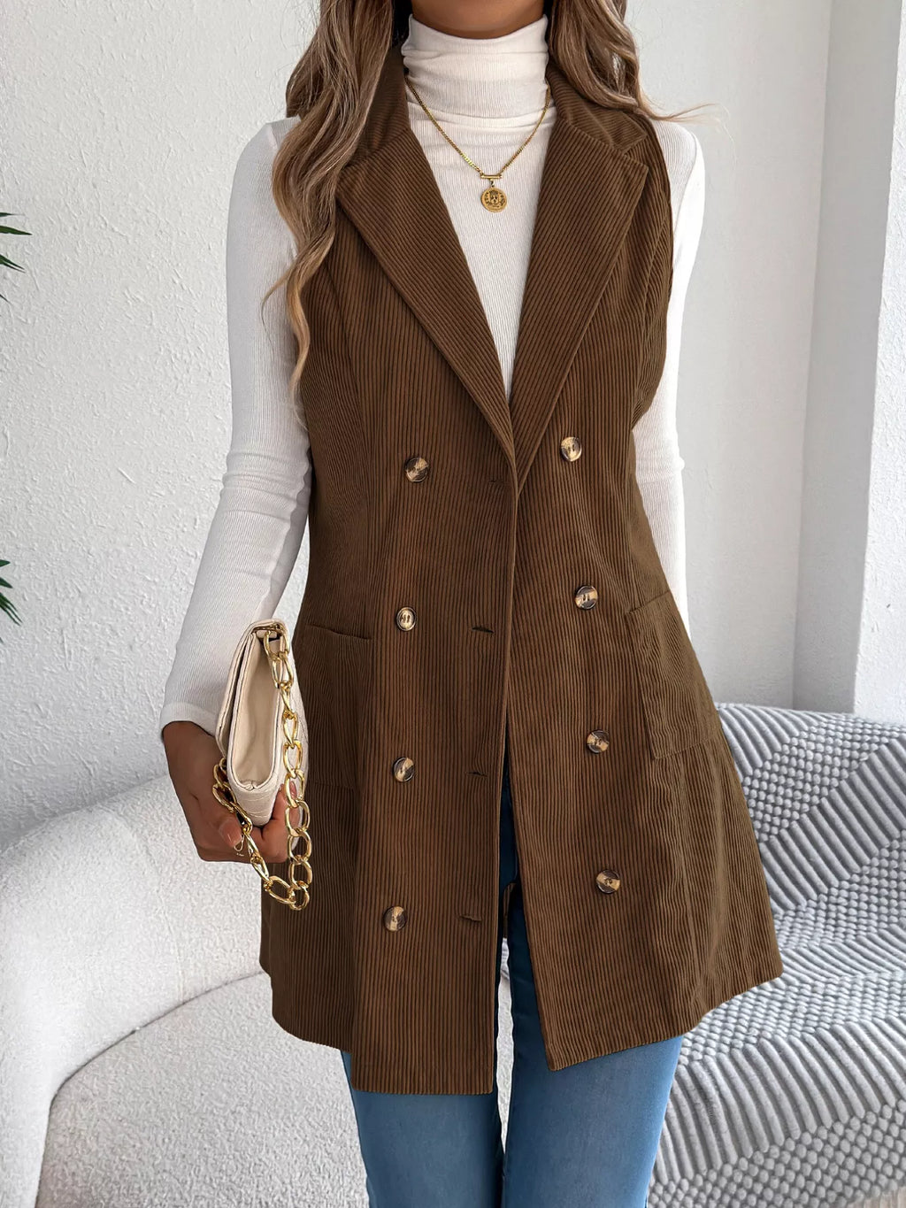 Double-Breasted Long Vest Coat - Lilixa.store