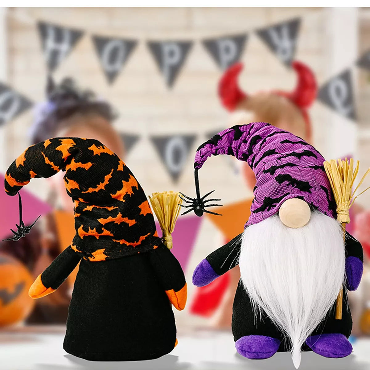 Halloween Decorative Gnomes with Witch Hats and Broomsticks - Lilixa.store
