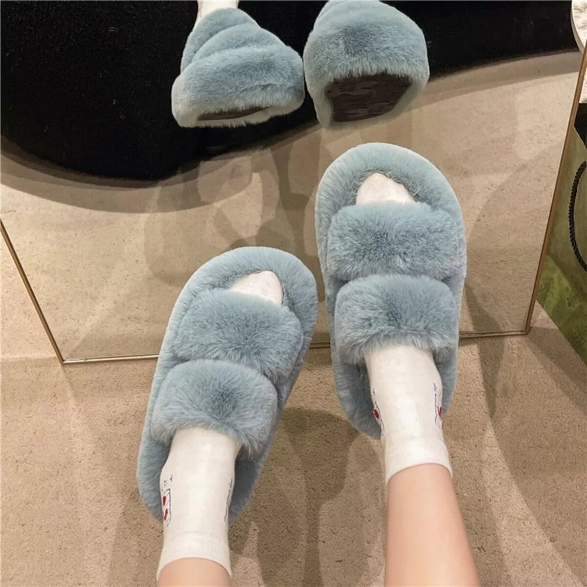 Fuzzy Open Toe Slippers - Lilixa.store