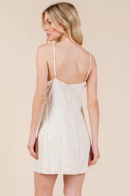 GeeGee Lace Detail Adjustable Strap Mini Cami Dress - Lilixa.store