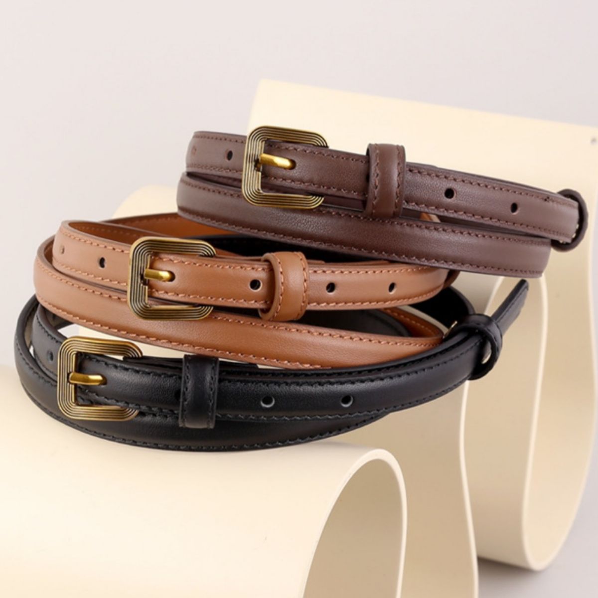 Leather Skinny Belt with Buckle - Lilixa.store