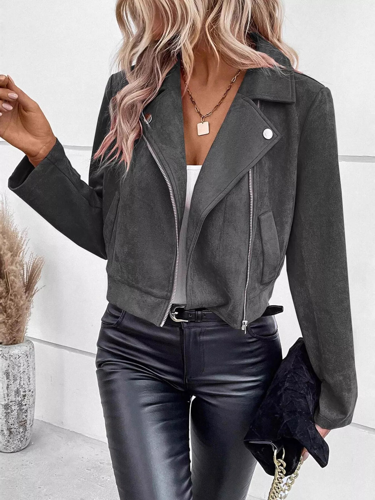 Zip Up Moto Jacket, view 3