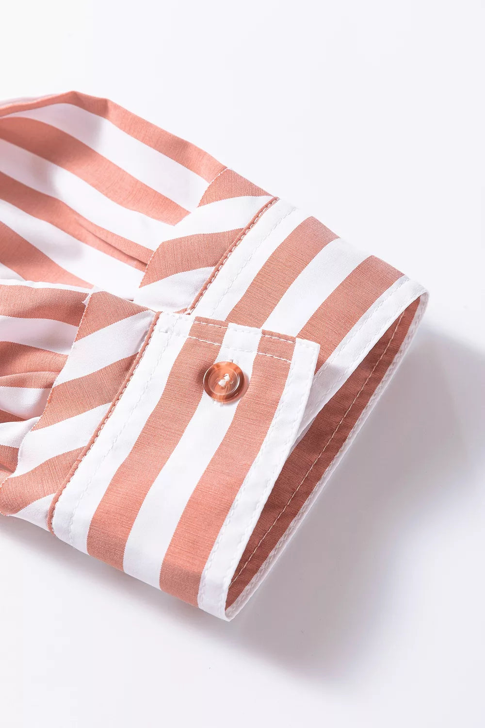 Stripe Collar Button Front Bracelet Sleeve Ruffle Hem Shirt - Lilixa.store
