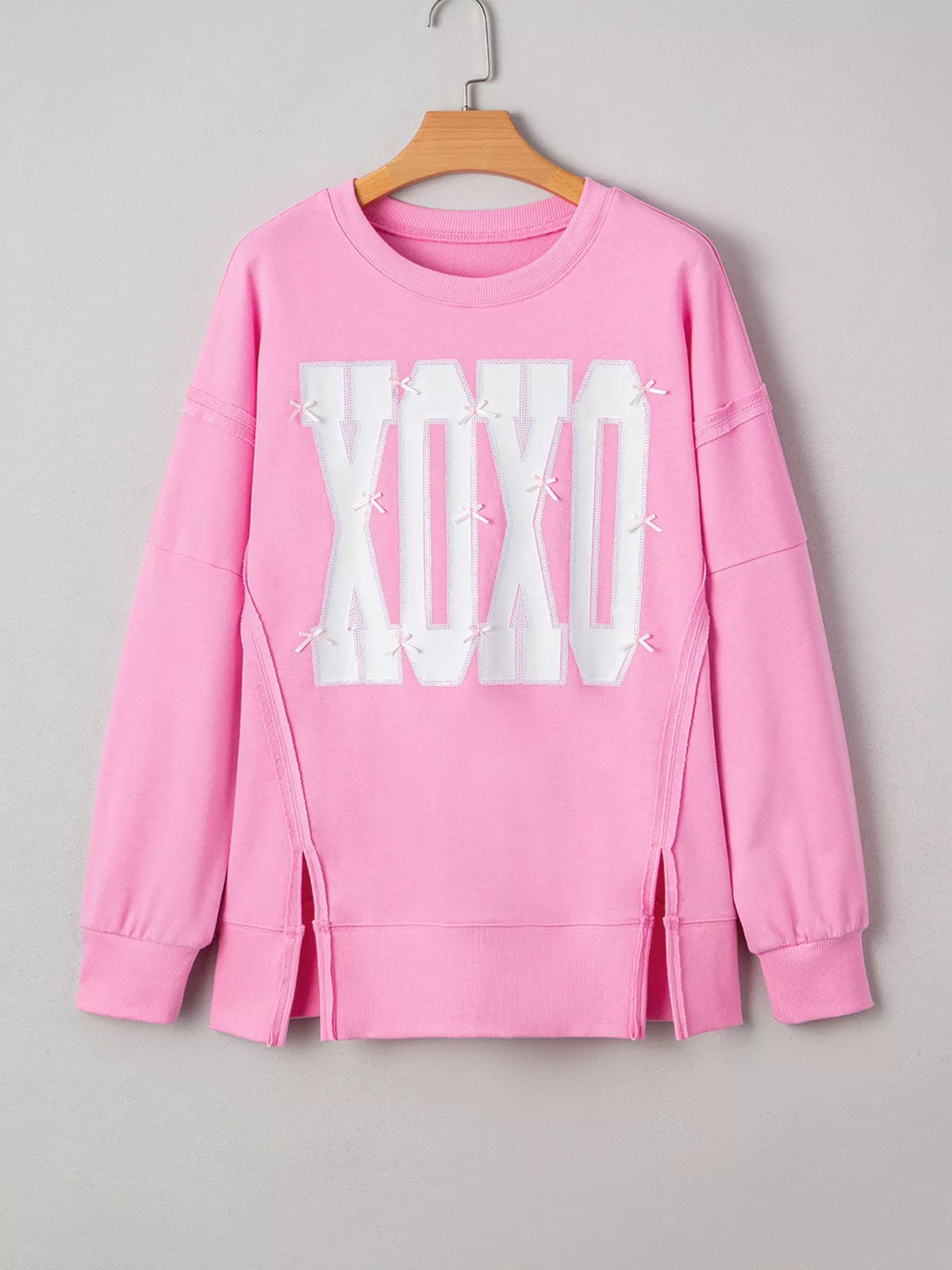 Sequin XOXO Letter Graphic Exposed Seam Baggy Sweatshirt - Lilixa.store