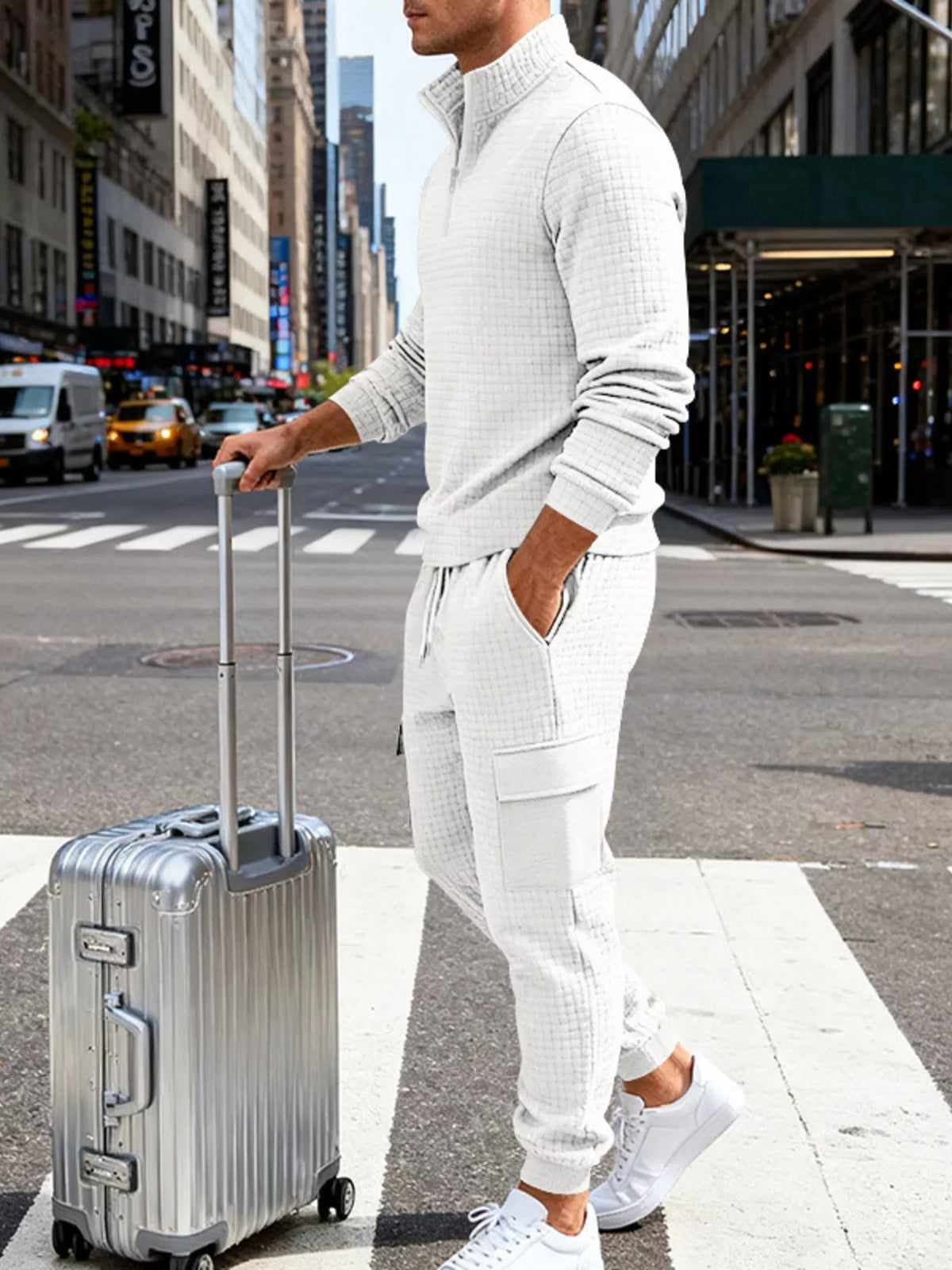 Men's Full Size Quarter-Zip Top and Cargo Joggers Set Plus Size - Lilixa.store